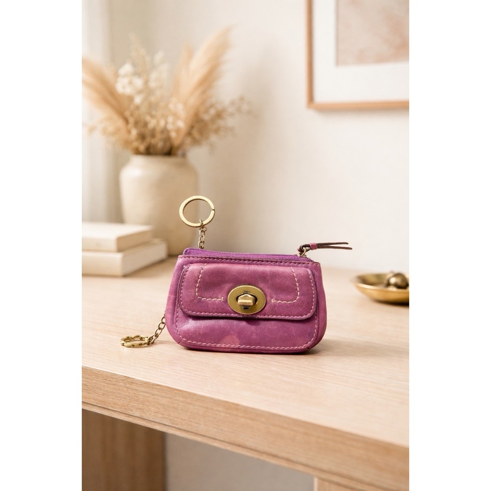 COACH City Key Fob Coin Purse Purple Leather Turn Lock Charm Vintage HTF Legacy - Picture 2 of 6